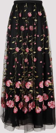 Giambattista Valli Black Rose Polyester Midi Skirt