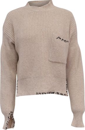 Marni Logo-Embroidered Sweater in Beige Wool