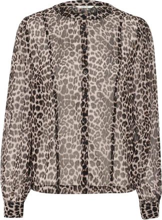 Cream Luipaardprint Shirt met Transparante Kwaliteit - Dames - Blouses - Bruin - M - Overhemden