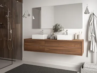 Vente-Unique Mobile sotto lavabo sospeso L150 cm Naturale scuro - ISAURE II