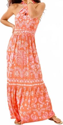 Lilly Pulitzer Montecito Halter Maxi Dress In Papaya Breezy Palm Engineered Maxi Dress