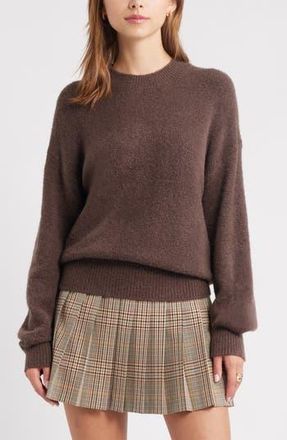 Open Edit Cozy Crewneck Sweater in Brown Seal at Nordstrom Rack, Size Small