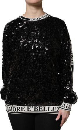 Dolce & Gabbana Womens Sequin-Embellished Sweatshirt Black Polyester Sweatshirts