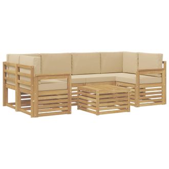 vidaXL Conjunto De Sof&aacute;s De Exterior Con Coj&iacute;n 7 Pcs Y Beige Poli&eacute;ster Vidaxl