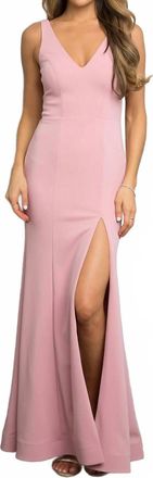 EVA V-Neck Fitted Crepe Dress In Pink