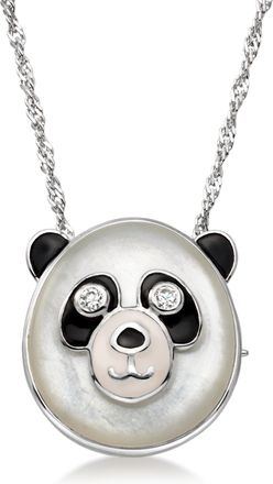 Ross-Simons Moonstone and. White Zircon Panda Pin/Pendant Necklace With Black and White Enamel in Sterling Silver
