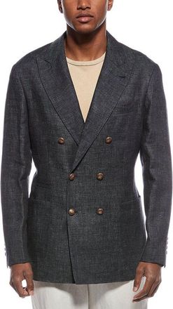 Brunello Cucinelli Dark Grey Linen Double Breasted Blazer, Brand Size 46 (US Size 36)