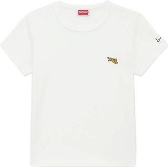 Kenzo Tops, Dames, Wit, XS, Katoen, Jumping Tiger T-shirt met borduursel