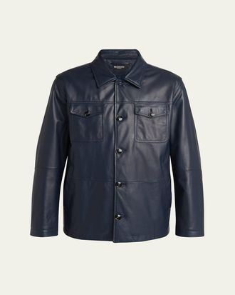 Kiton Mens Loden Napa Leather Shirt Jacket