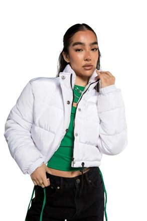 Femme Luxe Womens High Neck Padded Cropped Puffer Jacket,Available UK Sizes 6-14, Multicolour (UK, Numeric, 8, Regular, Regular, White)