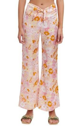Maje Pisella Floral Flared Tie Front Pants in Pink at Nordstrom Rack, Size 2 Us / 34 Fr