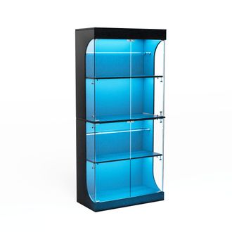 STILVORA Vitrina Con 2 Puertas De Cristal, 2 Estantes Y Carga Usb Tipo C Con Led Para Salon En Cristal Y Tablero, Negro, 80&times;35&times;165 Cm