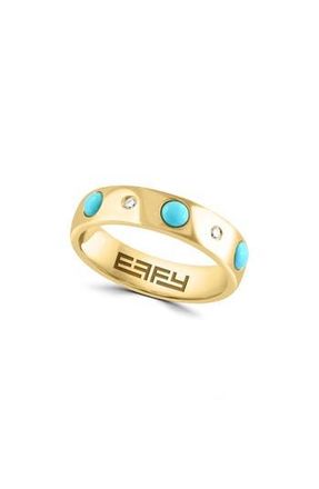 Effy 14K Yellow Gold Turquoise & Diamond Band Ring - 0.03ct. in Blue at Nordstrom Rack, Size 7