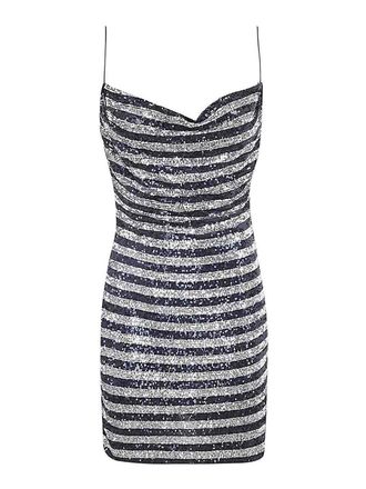 Balmain Babydoll cowl neck glitter short dress