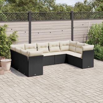 vidaXL Set De Sof&aacute;s De Jard&iacute;n 8 Piezas Y Cojines Rat&aacute;n Sint&eacute;tico Negro Vidaxl