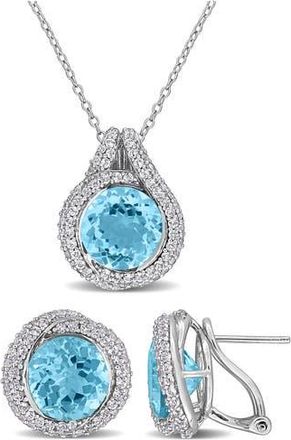 Delmar Sky Blue Topaz Halo Pendant Necklace & Earrings Set at Nordstrom Rack