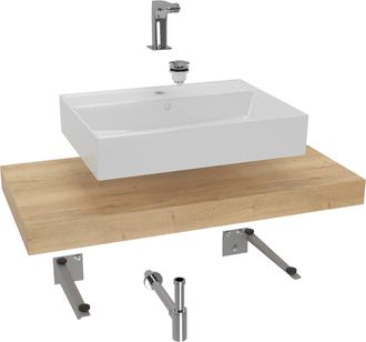 Puma Naturel Conjunto De Ba&ntilde;o Sat Con Encimera De Lavabo Dolce 100x8x50 Cm, Imitaci&oacute;n Roble Halifax