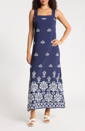 CeCe by Cynthia Steffe Geometric Print Midi Sundress in Mood Indigo at Nordstrom, Size Xx-Small