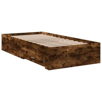 Berkfield Home Modern Bed Frame with Drawers without Mattress Smoked Oak 90x190 in Brown | Size: Single