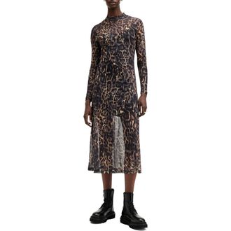 AllSaints Hanna Long Sleeve Mesh Midi Dress in Jinx Golden Brown at Nordstrom Rack, Size 0
