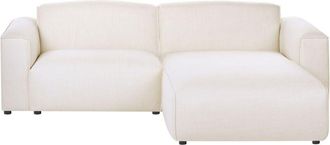 Beliani Left-Hand Corner Sofa Off-White Fabric Upholstery Pine Wood Legs 3 Seater Living Room FAABORG