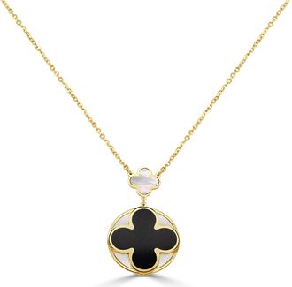 Italian Gold, Inc 14K Yellow Gold Clover Necklace - Onyx & Mother of Pearl