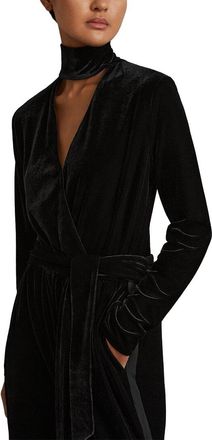 Reiss Vera Wrap Neck Velvet Jumpsuit