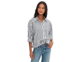 Free People We The Free Bailey Stripe Shirt Womens Clothing Nautical Navy Combo : LG (Womens 12-14), Cotton