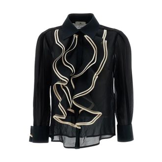 Elisabetta Franchi Georgette Ruffle Shirt - Dames - Blouses & Shirts - Zwart - Maat: S Zijde