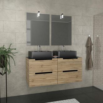 Aurlane Mueble De Ba&ntilde;o 120cm Roble Y Negro -lavabos Rectangulares -espejos Apliques