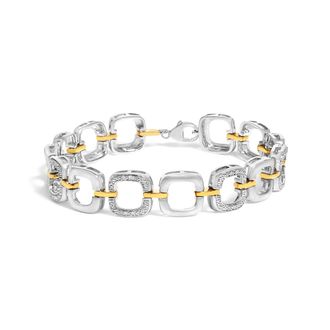 House of Brilliance 925 Two-Tone Sterling Silver Diamond Accent Open Box Link Bracelet