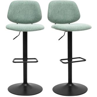 Miliboo Sgabelli da bar design regolabili in tessuto effetto velluto testurato verde celadon e metallo nero BARNET (set di 2)