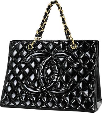 Chanel Black Patent Leather Handbag Tote Bag (Pre-Owned)