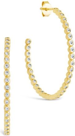 Sterling Forever Bezel Cubic Zirconia Hoop Earrings in Gold at Nordstrom