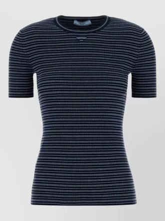Prada cotton knit crew neck striped t shirt