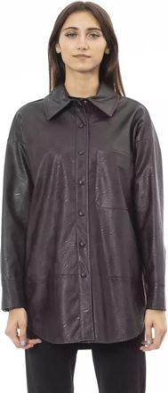 Alpha Studio Button Closure Leatherette Shirt with Front Pocket