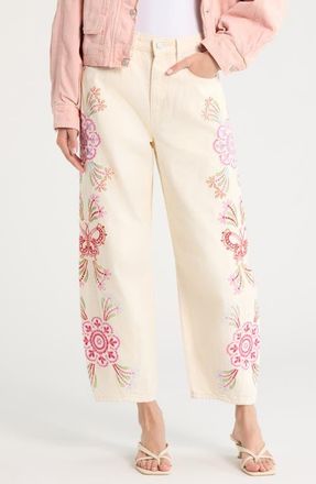 Blank NYC Floral Embroidery Barrel Leg Jeans in Spring Fling at Nordstrom, Size 25