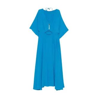 Simona Corsellini Kleedjes, Dames, Blauw, L, Polyester, Abito Lungo C/cerchio Oro