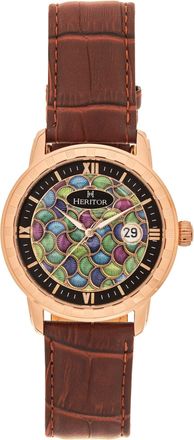 Heritor Protégé Leather-Band Watch w/Date - Silver/Blue