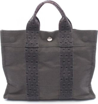 Herm&egrave;s Gray Canvas Handbag Tote Bag (Pre-Owned)