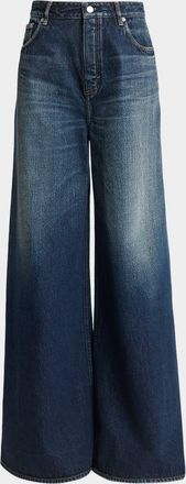 Alaia High-Rise Denim Wide-Leg Palazzo Pants