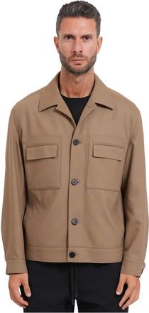 HUGO BOSS Slim-fit Jack in Kreukherstellend Twill - Heren - Zomerjassen - Beige - L - Jassen
