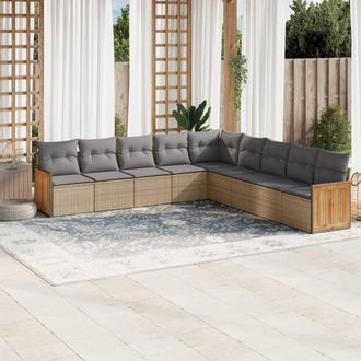 vidaXL Set De Sof&aacute;s De Jard&iacute;n 9 Pzas Con Cojines Rat&aacute;n Sint&eacute;tico Beige Vidaxl