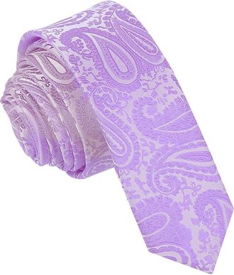DQT Paisley Floral Patterned Wedding Skinny Neck Tie for Men in Lilac
