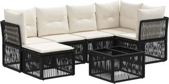 vidaXL Conjunto De Sof&aacute;s De Jard&iacute;n 7 Uds. Negro Rat&aacute;n Sint&eacute;tico Vidaxl