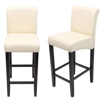 Hhg Hhg - Juego De 2 Taburetes De Bar 717, Taburete De Bar Taburete De Mostrador, Madera, Crema, Patas Oscuras, Cuero