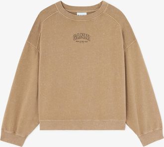 Ganni Coca Mocha Essentials Crewneck with Washed Effect - Size XS Organic Cotton