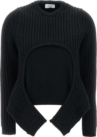 Off-white Cut-out Crewneck Truien - Dames - Ronde hals truien - Zwart - M - Wol - Truien & Vesten