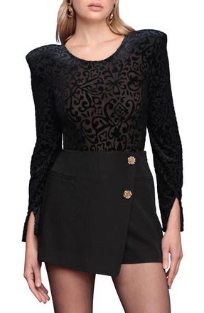 Avec Les Filles Open Back Flocked Bodysuit in Black at Nordstrom, Size Medium