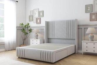 Sloomy Camden Plush Divan Base 2 Drawers - 54 Wing Headboard-Footboard in Silver | Size: Double